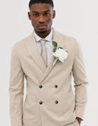 Moss London Slim Stretch Double Breasted Suit Jacket In Stone - Green