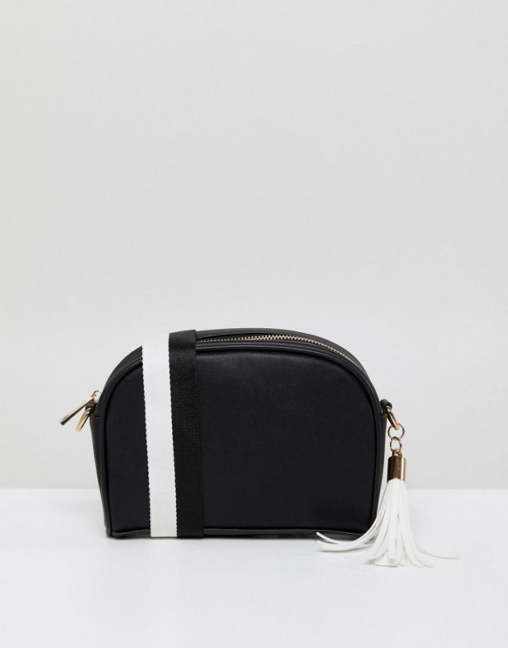 London Rebel Black And White Quilted Crossbody Bag With Tassel Detail - White