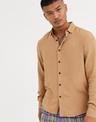 Asos Design Regular Fit Viscose Shirt In Tan Brown