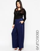 Asos Curve Palazzo Pants With Tuxedo Trim - Navy