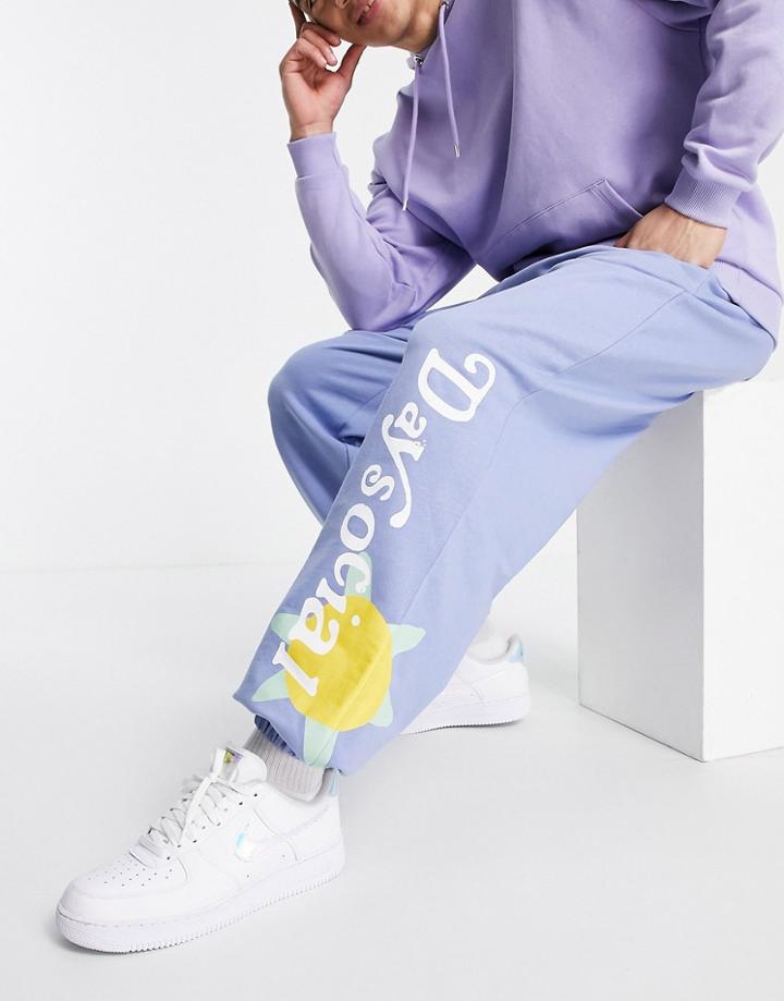 Asos Daysocial Set Oversized Sweatpants With Multi Placement Graphic Flower Prints In Blue-blues