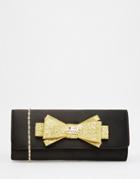 Love Moschino Satin Clutch With Gold Embellished Bow - 000 Black
