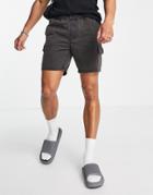 Asos Design Slim Cargo Shorts With Acid Wash-black