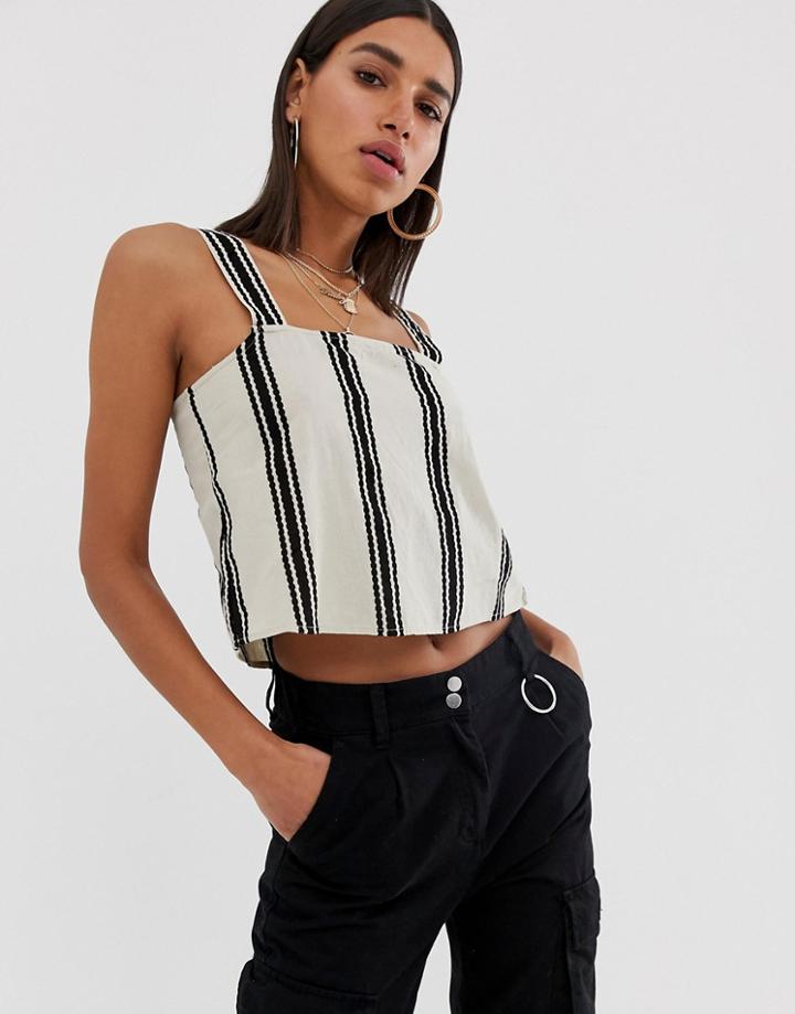 Noisy May Stripe Linen Crop Top - Multi