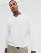 Asos Design Oversized Long Sleeve T-shirt With Raw Notch Neck In White