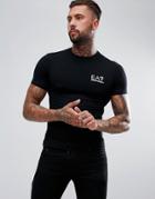 Ea7 Chest Logo Crew Neck Stretch T-shirt In Black - White