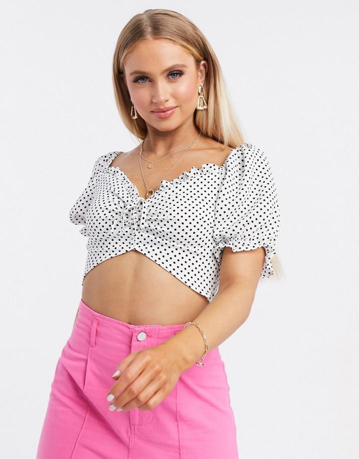 Pretty Darling Milkmaid Top In Polka Dot-multi
