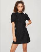 Miss Selfridge Ruffle Collar Poplin Mini Dress In Black Mini Dots