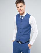 Asos Wedding Super Skinny Suit Vest In Mid Blue Stretch Linen Cotton - Blue