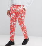 Asos Plus Super Skinny Suit Pants With Red Peacock Print - Red