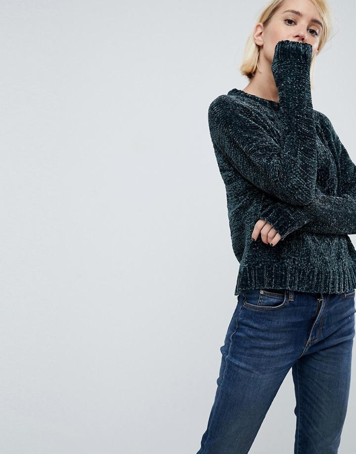 Qed London Chunky Knit Chenille Sweater - Green