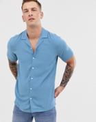 Asos Design Regular Fit Viscose Shirt In Blue - Blue