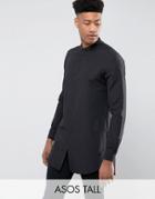 Asos Tall Regular Fit Super Longline Shirt With Grandad Collar In Black - Black