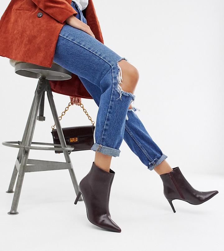 River Island Pointed Heeled Boots In Burgundy - Red