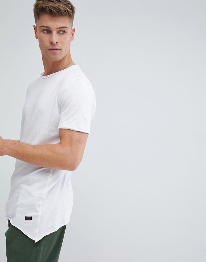 Produkt Longline T-shirt With Raw Asymmetric Hem - White