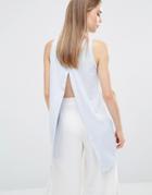 Ax Paris Split Back Dipped Hem Top - Blue