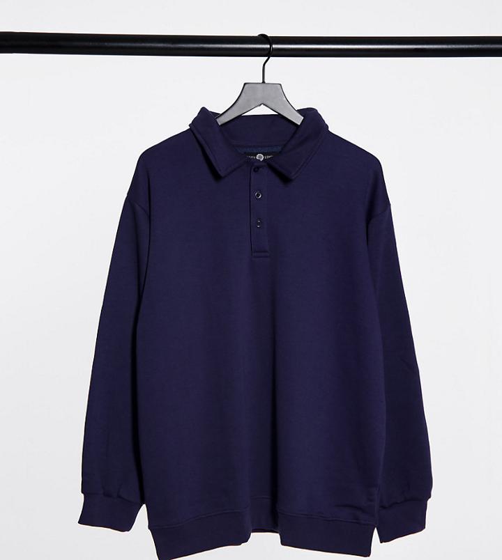 Daisy Street Plus Oversized Polo Sweatshirt With Button Neck In Navy