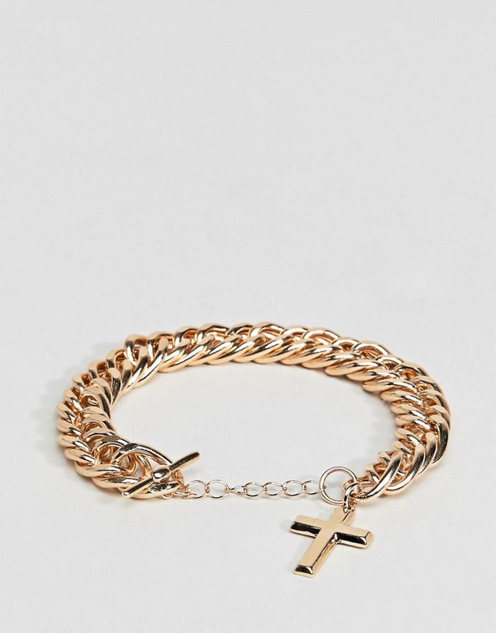 Asos Gold Chain Bracelet With Cross - Gold