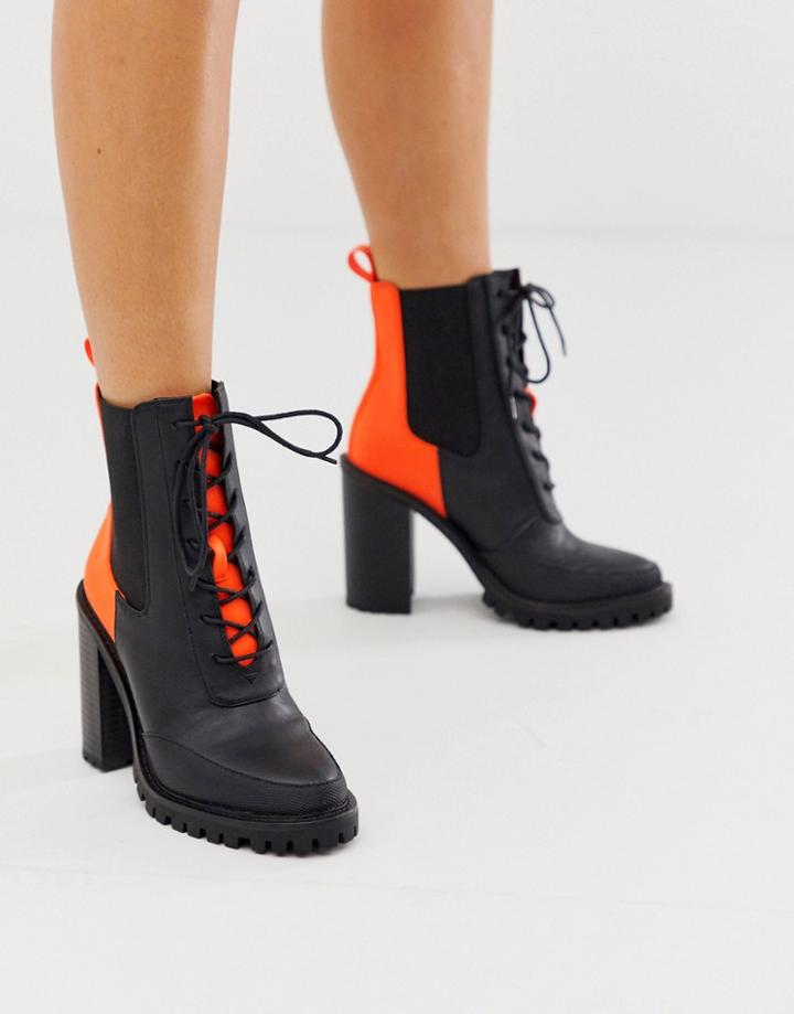 Asos Design Ellen Chunky Lace Up Boots In Neon