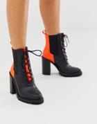 Asos Design Ellen Chunky Lace Up Boots In Neon