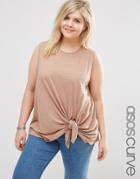 Asos Curve Knot Front Washed Tank - Mink