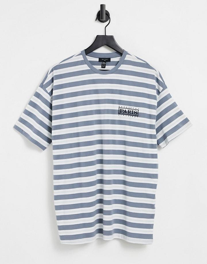 New Look Striped T-shirt With Paris Embroidery In Blue-blues