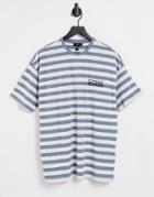 New Look Striped T-shirt With Paris Embroidery In Blue-blues