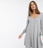 Asos Design Tall Long Sleeve Super Soft Mini Smock Dress-grey