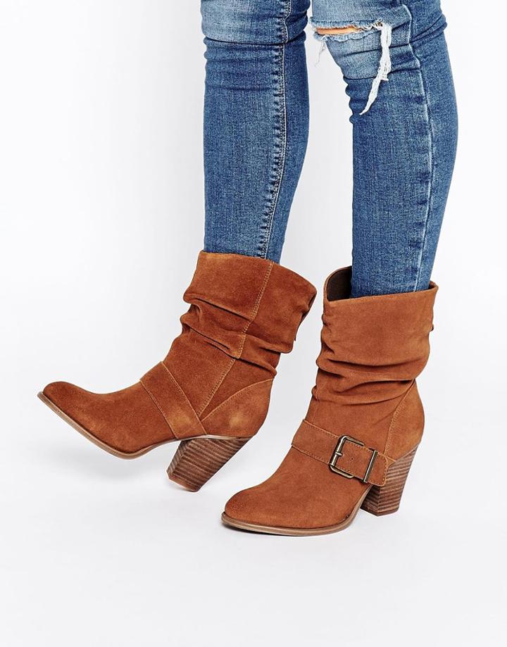 Aldo Kenema Scrunch Buckle Suede Calf Boots - Tan Suede