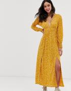 Asos Design Ditsy Print Shirred Waist Maxi Dress With Splits-multi