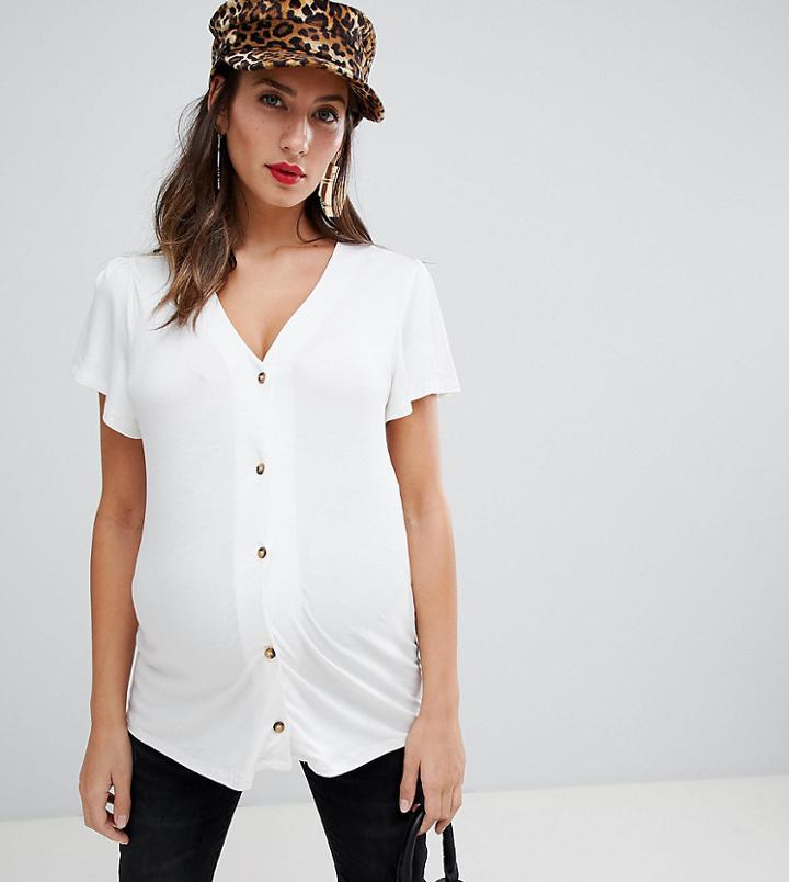 New Look Maternity Button Through Tee - Cream