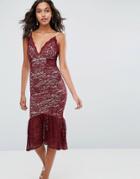 Asos Lace Plunge Pephem Midi Dress - Red