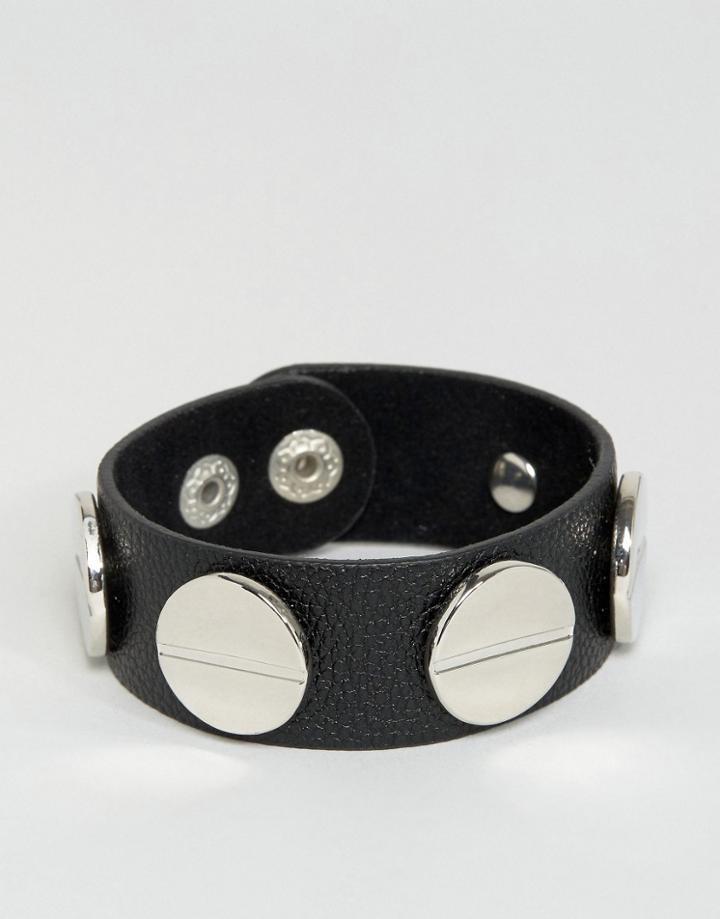 Asos Faux Leather Screw Stud Bracelet - Black