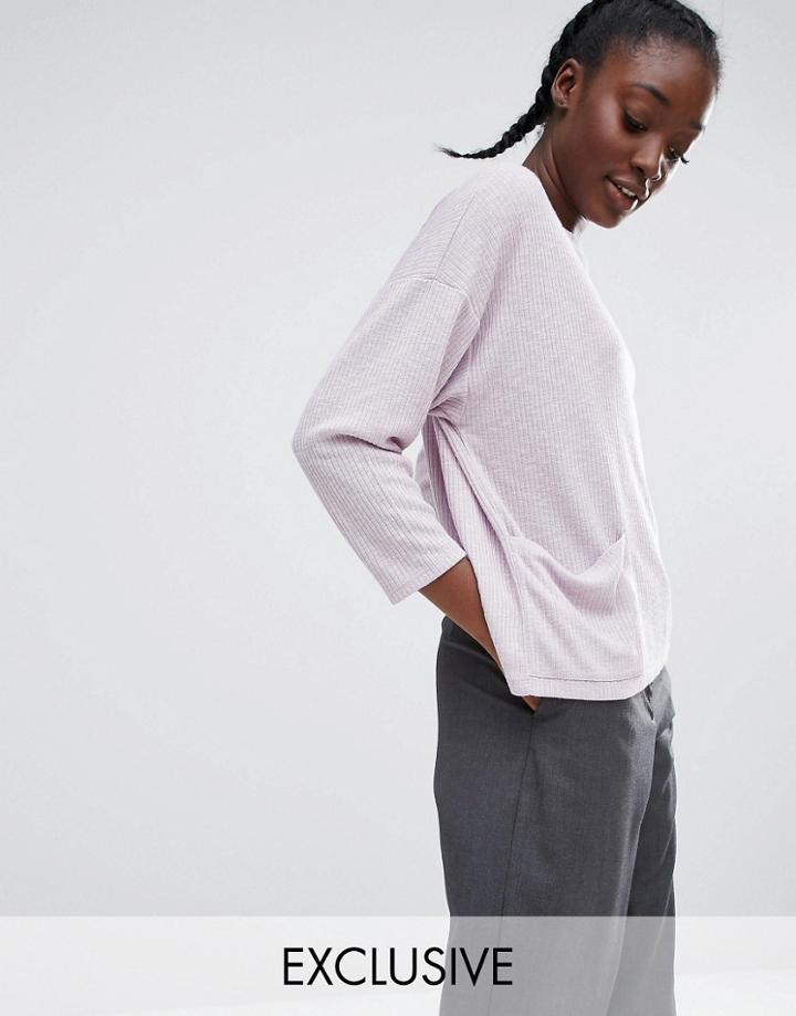 Monki Pocket Sweater With Split Back - Purple