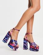 Asos Design Nika Platform Heeled Sandals In Multi