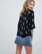 Monki Robot Print Oversized Tee - Black