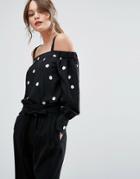 Warehouse Dotty Spot Strappy Bardot Top - Multi