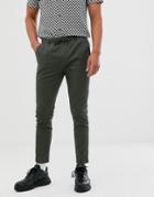 Asos Design Skinny Chinos With Elastic Waist In Dark Khaki - Green