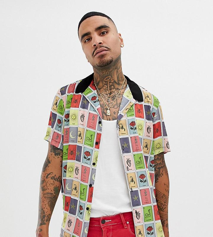 Milk It Vintage Revere Shirt In Card Print Reg Fit - Pink