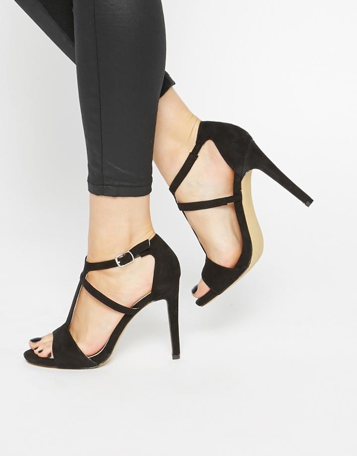 Warehouse T Bar Heeled Sandals - Black