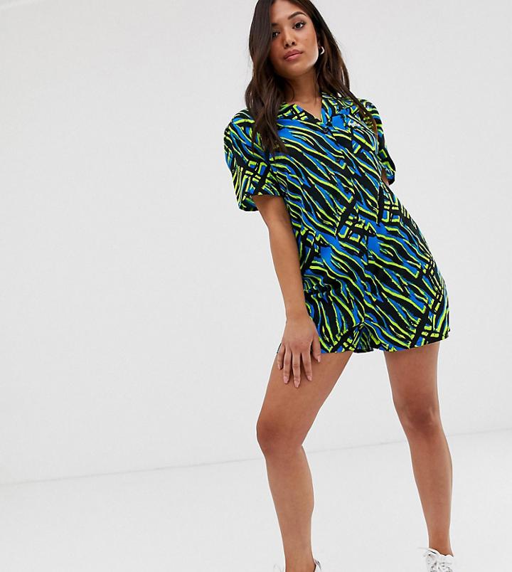 Collusion Petite Zebra Print Revere Shirt Romper - Multi