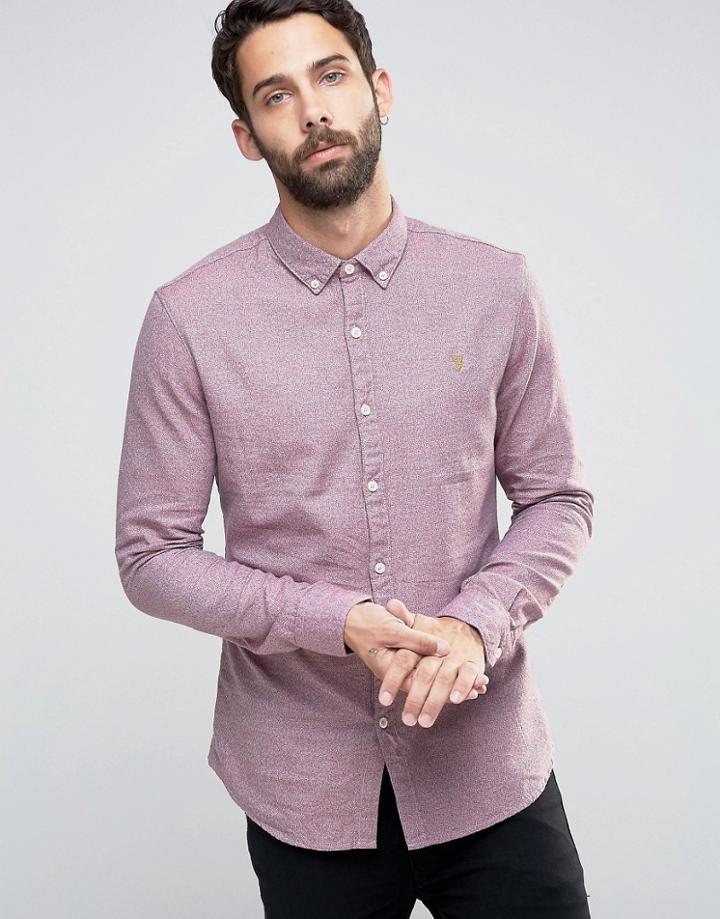 Farah Shirt With Textured Weave In Slim Fit - Red
