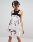 Little Mistress Floral A Line Dress With Sheer Insert - Multi