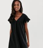 Asos Design Tall Mini Reversible Cotton Slub Smock Dress-black