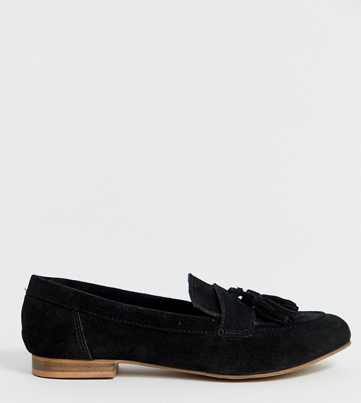 Asos Design Wide Fit Message Suede Tassel Loafers-black