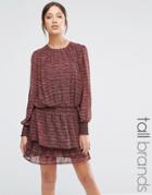 Y.a.s Tall Printed Drop Waist Tiered Dress - Brick Red