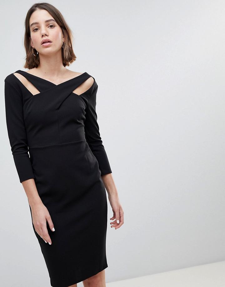 City Goddess Cross Over Midi Dress - Black