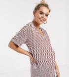 Asos Design Maternity T-shirt With Short Sleeve In Textured Stripe With V Front