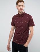 Farah Foliot Slim Fit Polo With Ditsy Print In Burgundy - Red