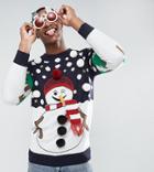 Brave Soul Tall Holidays Naughty Snowman Sweater - Navy